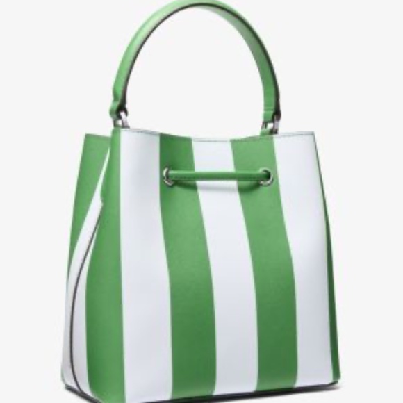 MICHAEL KORS "Suri" Medium Striped Bucket Bag in "Palm" NWT *RARE* - Picture 2 of 4